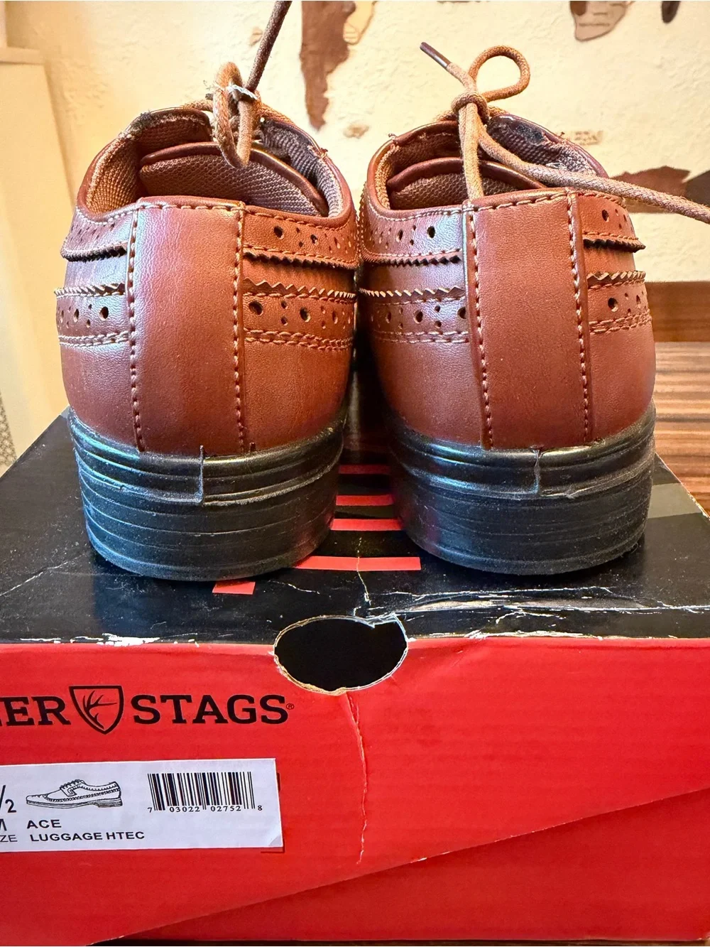 Deer Stags Kids/Boys Brown Wingtip Oxford Dress Shoes - Classic Lace-Up